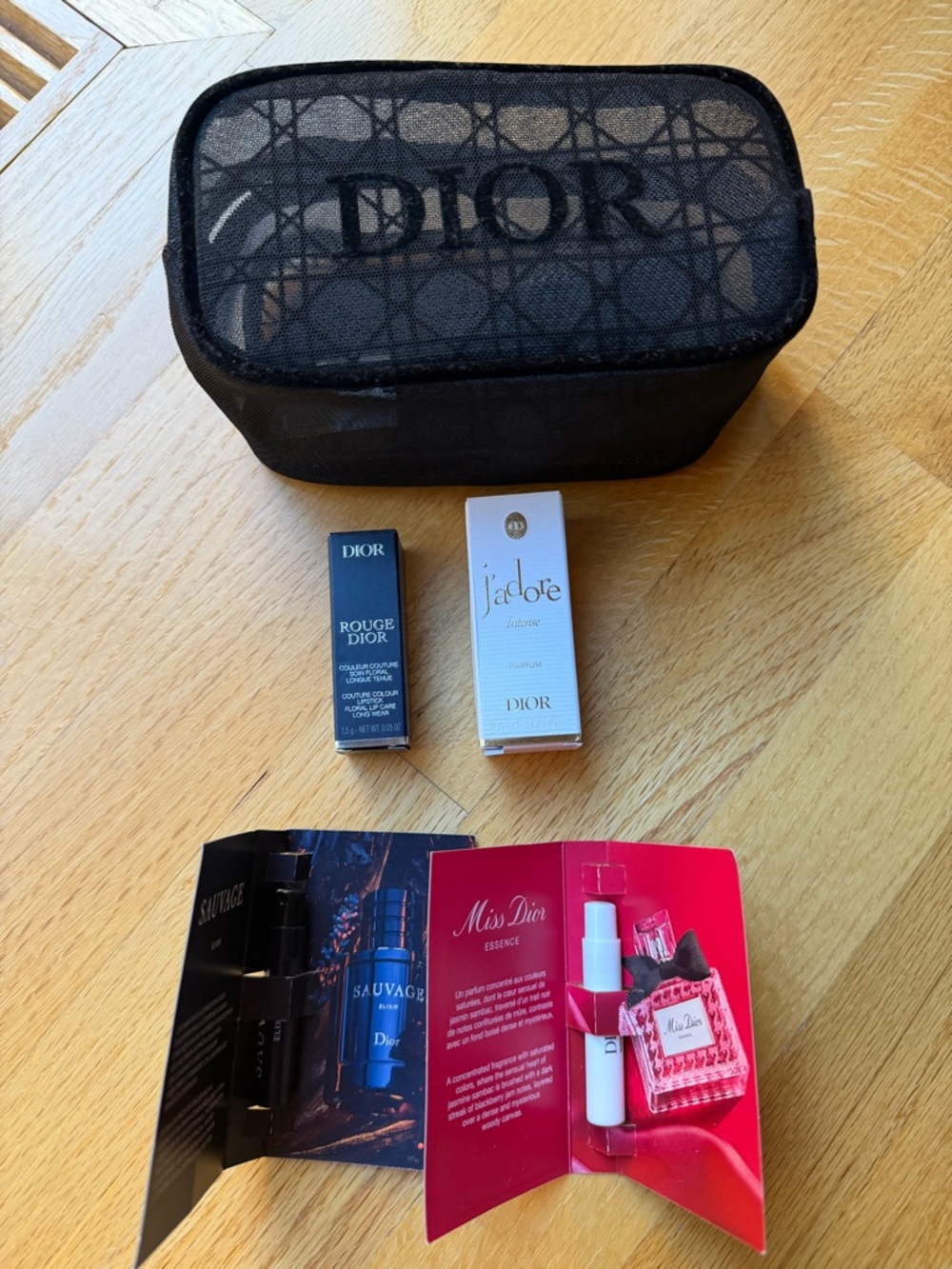 Dior Sample Set with Black Mesh Pouch and Rouge & J'adore Vials
